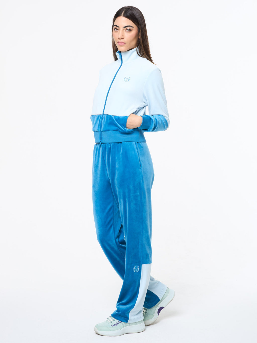 Lina Velour Track Jacket- Baby Blue