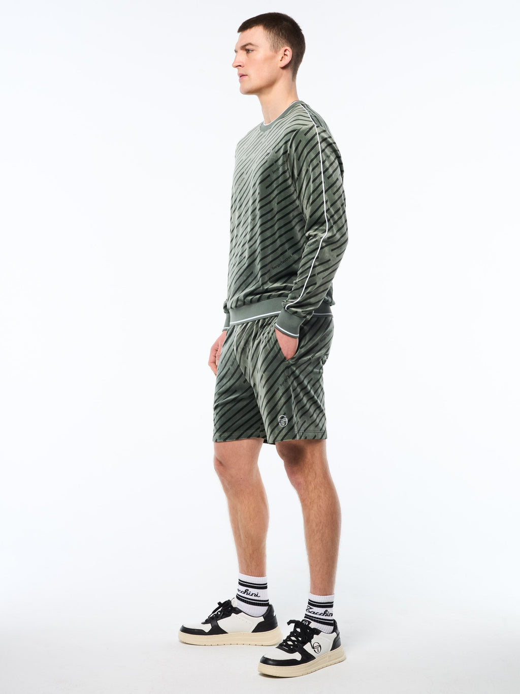Obliquo Velour Crewneck-Agave Green