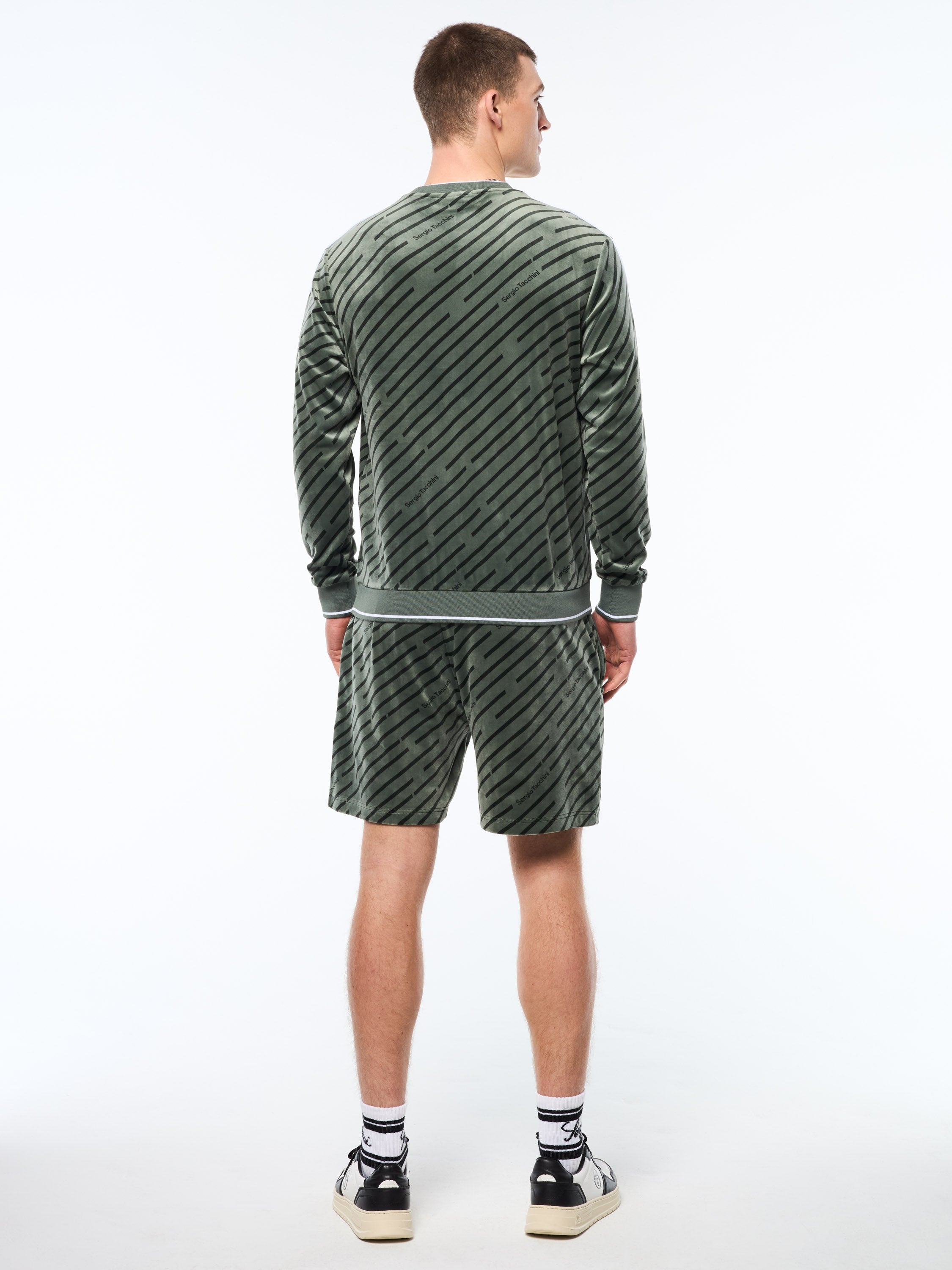 Obliquo Velour Crewneck-Agave Green